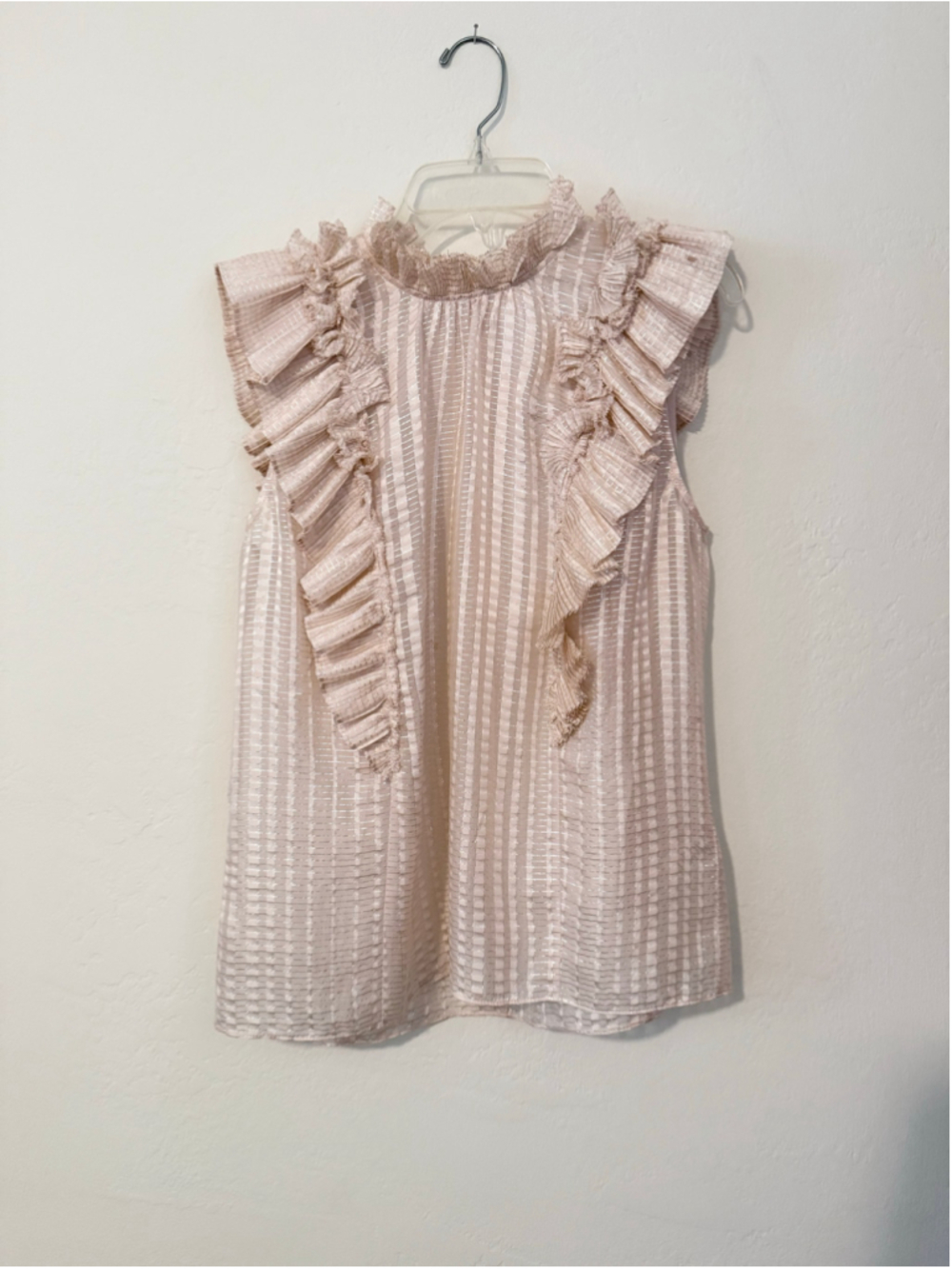 Women's Rebecca Taylor Silk Metallic Ruffle Blouse Pink Silver Size 4